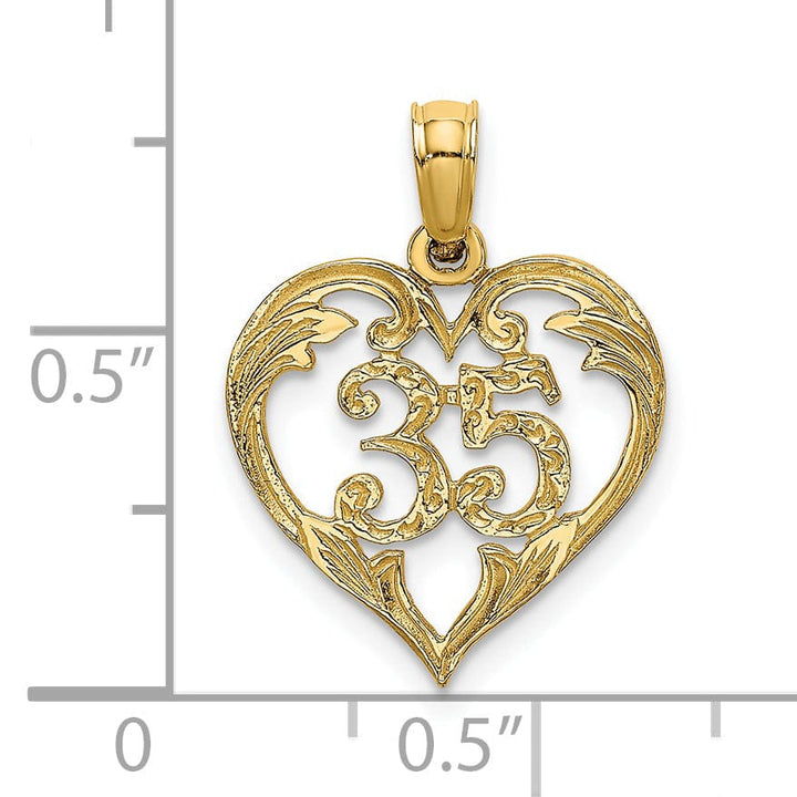 Lovely Rita's Pendants & Charms 14K Yellow Gold Solid Polished Textured Finish Age 35 In Heart Shape Design Charm Pendant