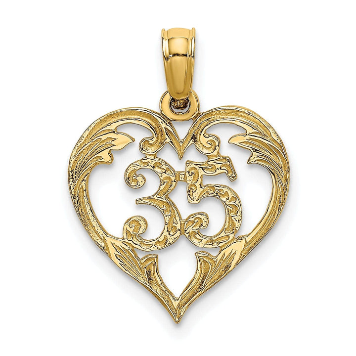 Lovely Rita's Pendants & Charms 14K Yellow Gold Solid Polished Textured Finish Age 35 In Heart Shape Design Charm Pendant