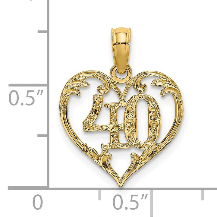 Lovely Rita's Pendants & Charms 14K Yellow Gold Solid Polished Textured Finish Age 40 In Heart Shape Design Charm Pendant
