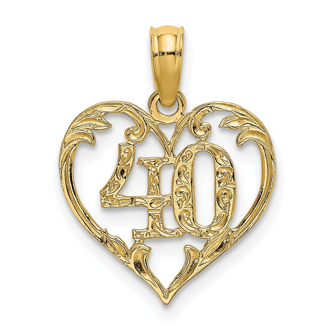Lovely Rita's Pendants & Charms 14K Yellow Gold Solid Polished Textured Finish Age 40 In Heart Shape Design Charm Pendant