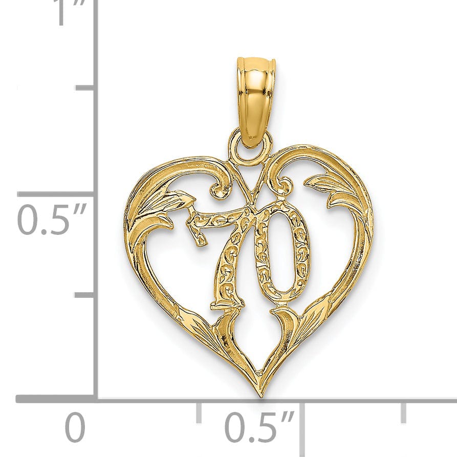 Lovely Rita's Pendants & Charms 14K Yellow Gold Solid Polished Textured Finish Age 70 In Heart Shape Design Charm Pendant