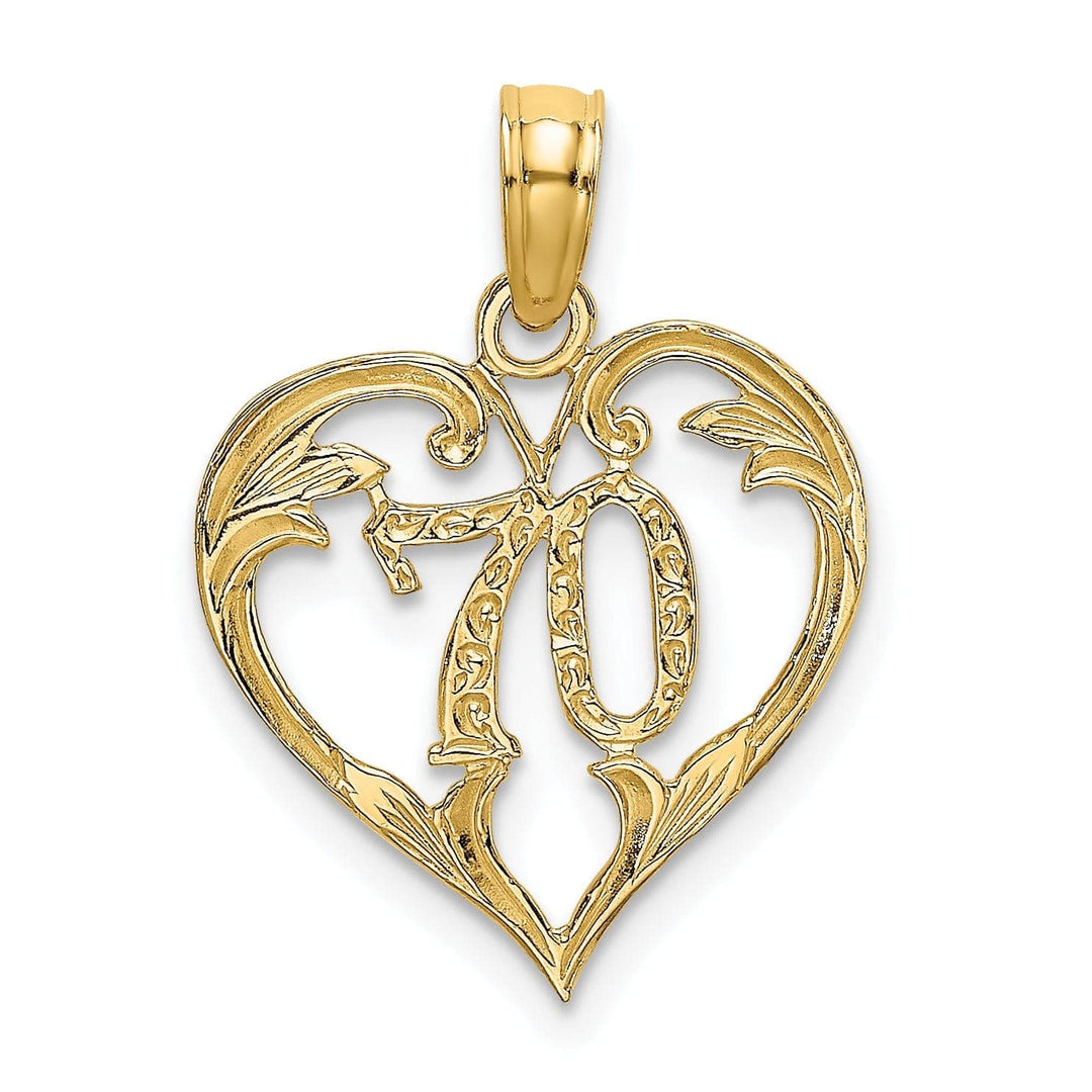 Lovely Rita's Pendants & Charms 14K Yellow Gold Solid Polished Textured Finish Age 70 In Heart Shape Design Charm Pendant