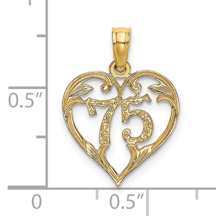 Lovely Rita's Pendants & Charms 14K Yellow Gold Solid Polished Textured Finish Age 75 In Heart Shape Design Charm Pendant