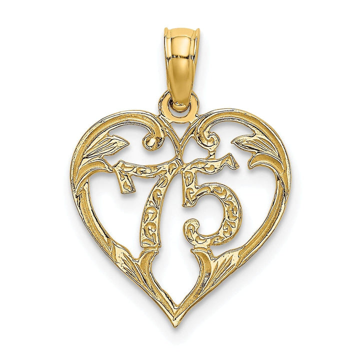 Lovely Rita's Pendants & Charms 14K Yellow Gold Solid Polished Textured Finish Age 75 In Heart Shape Design Charm Pendant