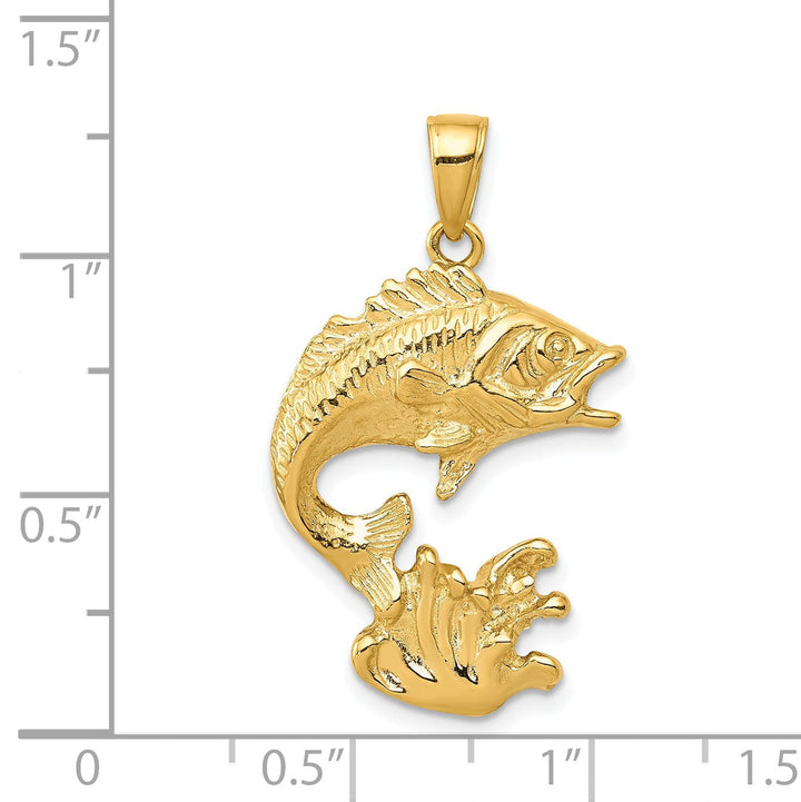 Lovely Rita's Pendants & Charms 14k Yellow Gold Solid Polished Textured Finish Bass Fish Charm Pendant