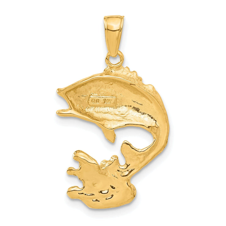 Lovely Rita's Pendants & Charms 14k Yellow Gold Solid Polished Textured Finish Bass Fish Charm Pendant