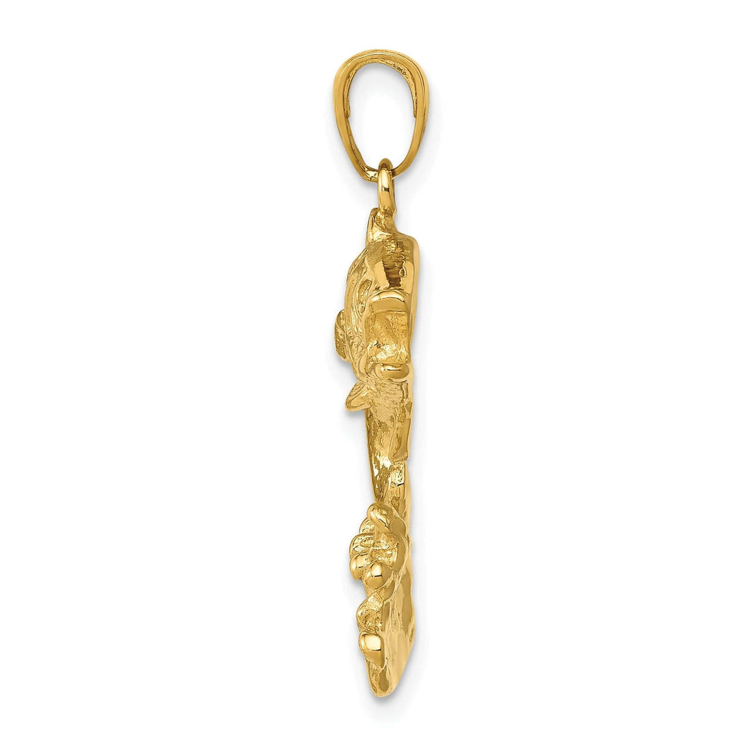 Lovely Rita's Pendants & Charms 14k Yellow Gold Solid Polished Textured Finish Bass Fish Charm Pendant