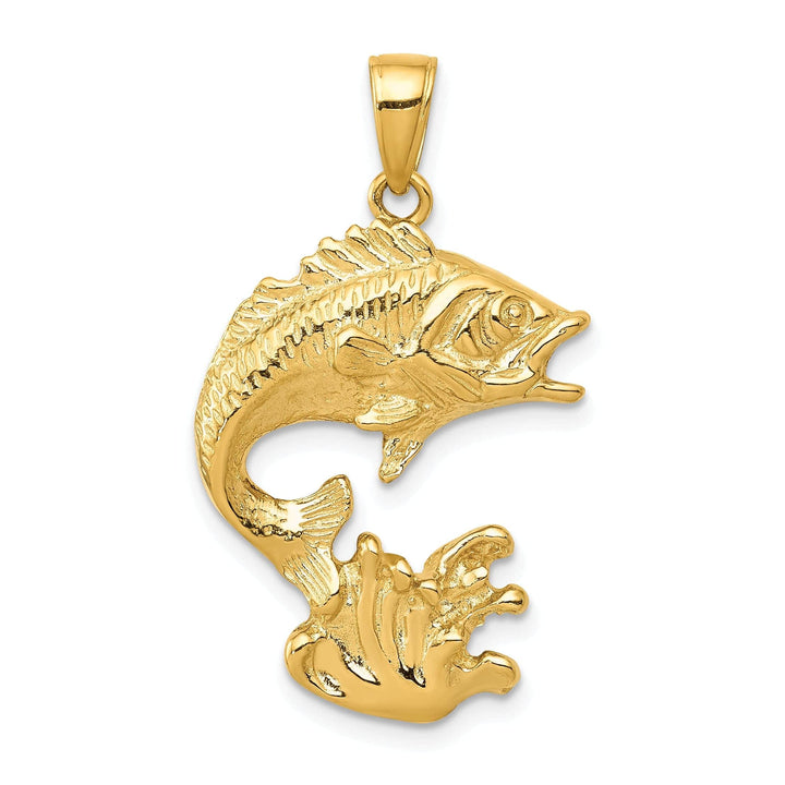 Lovely Rita's Pendants & Charms 14k Yellow Gold Solid Polished Textured Finish Bass Fish Charm Pendant