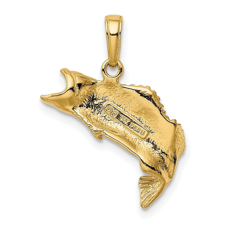 Lovely Rita's Pendants & Charms 14k Yellow Gold Solid Polished Textured Finish Bass Fish Jumping Charm Pendant