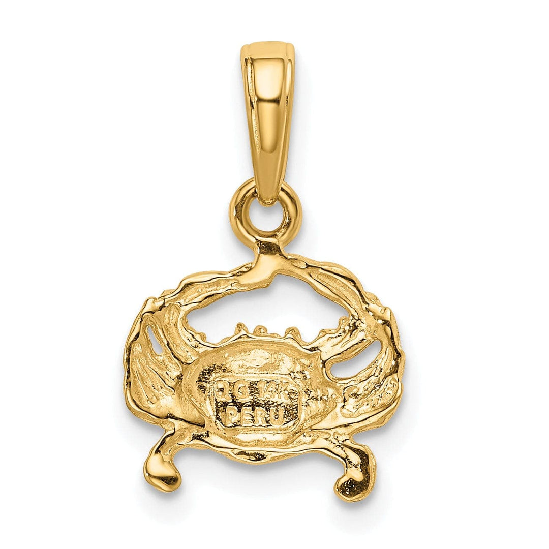 Lovely Rita's Pendants & Charms 14k Yellow Gold Solid Polished Textured Finish Blue Claw Crab Charm Pendant