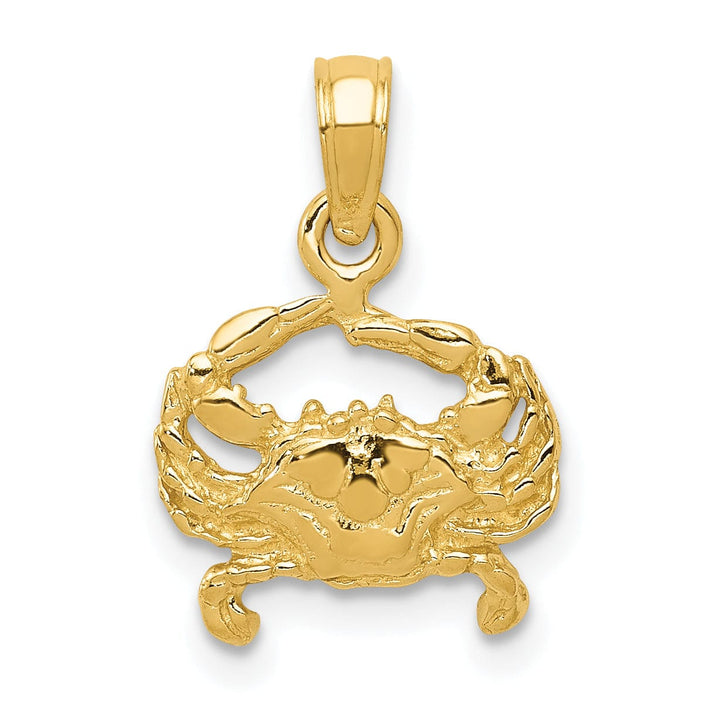 Lovely Rita's Pendants & Charms 14k Yellow Gold Solid Polished Textured Finish Blue Claw Crab Charm Pendant