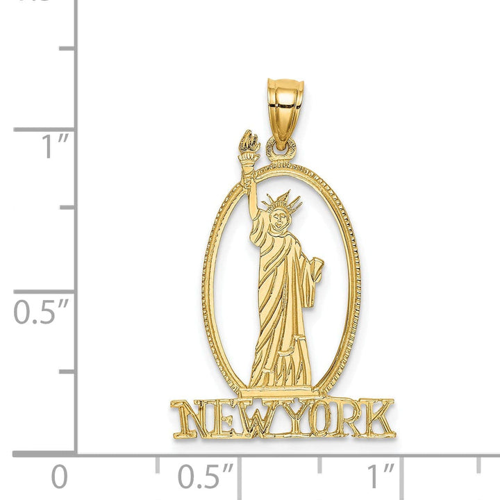 Lovely Rita's Pendants & Charms 14k Yellow Gold Solid Polished Textured Finish Cut Out NEW YORK with Statue of Liberty Oval Shape Charm Pendant