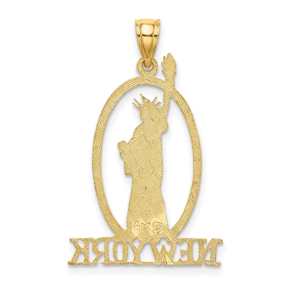 Lovely Rita's Pendants & Charms 14k Yellow Gold Solid Polished Textured Finish Cut Out NEW YORK with Statue of Liberty Oval Shape Charm Pendant
