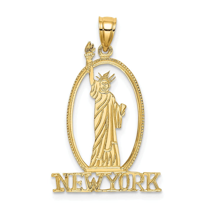 Lovely Rita's Pendants & Charms 14k Yellow Gold Solid Polished Textured Finish Cut Out NEW YORK with Statue of Liberty Oval Shape Charm Pendant