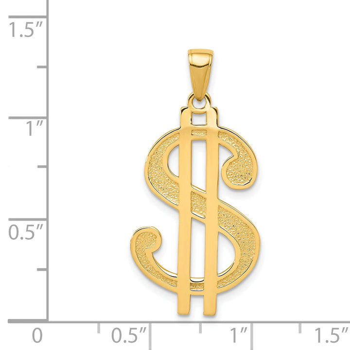 Lovely Rita's Pendants & Charms 14K Yellow Gold Solid Polished Textured Finish Dollar Sign Charm Pendant