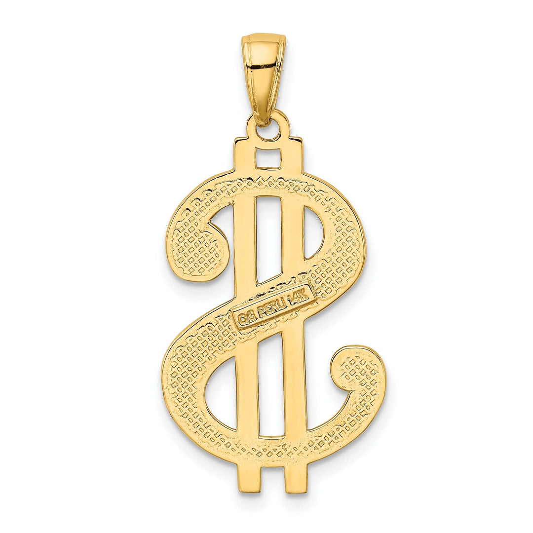 Lovely Rita's Pendants & Charms 14K Yellow Gold Solid Polished Textured Finish Dollar Sign Charm Pendant