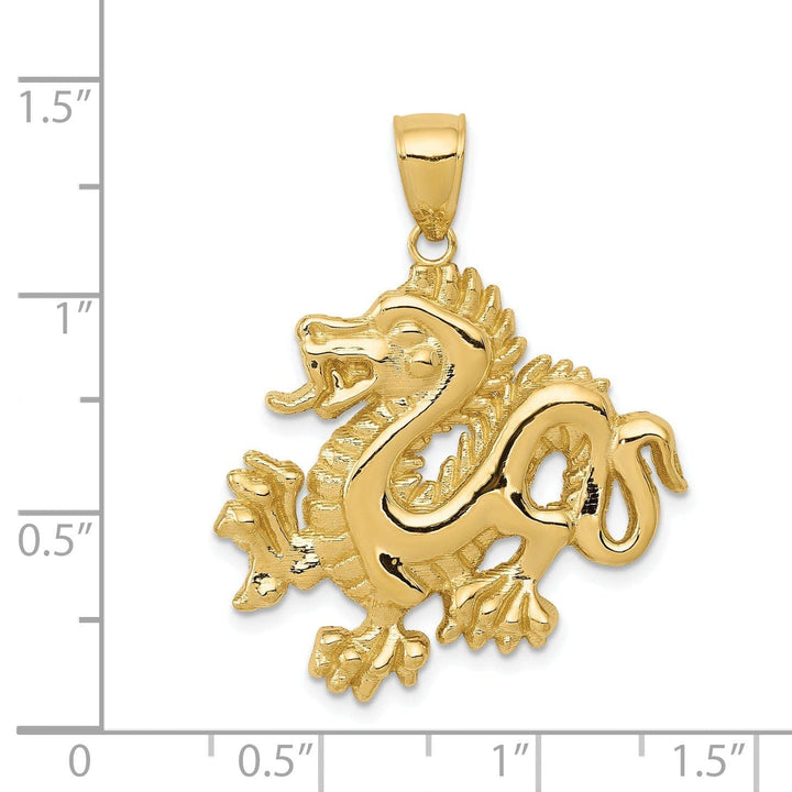 Lovely Rita's Pendants & Charms 14k Yellow Gold Solid Polished Textured Finish Dragon Design Charm Pendant