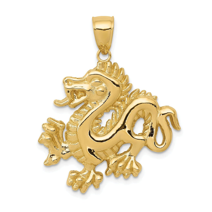Lovely Rita's Pendants & Charms 14k Yellow Gold Solid Polished Textured Finish Dragon Design Charm Pendant