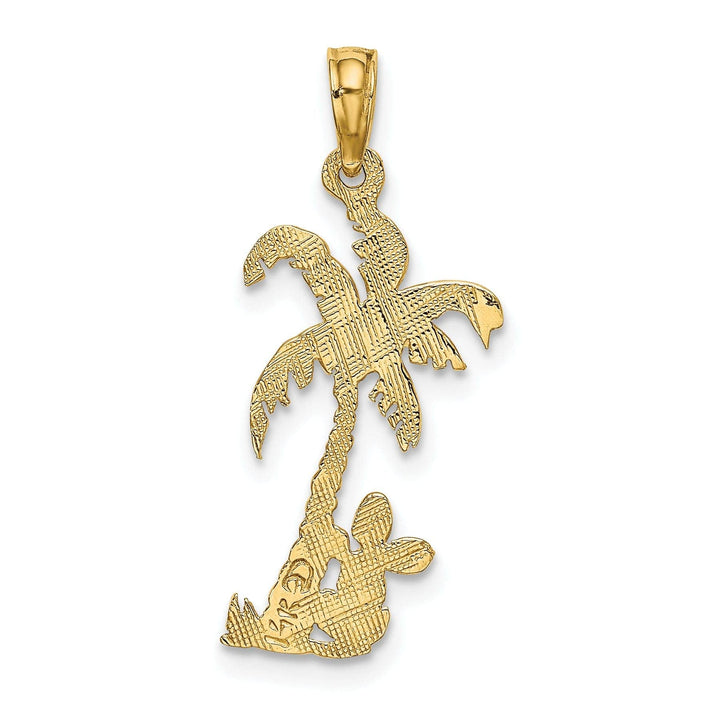 Lovely Rita's Pendants & Charms 14K Yellow Gold Solid Polished Textured Finish Flat Back Palm Tree with Cactus Charm Pendant