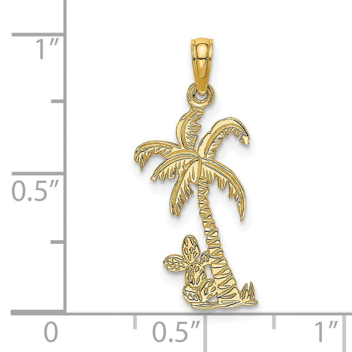 Lovely Rita's Pendants & Charms 14K Yellow Gold Solid Polished Textured Finish Flat Back Palm Tree with Cactus Charm Pendant