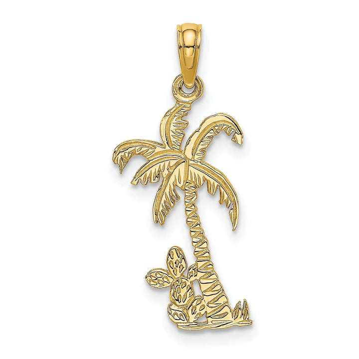 Lovely Rita's Pendants & Charms 14K Yellow Gold Solid Polished Textured Finish Flat Back Palm Tree with Cactus Charm Pendant