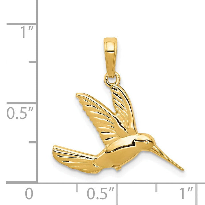 Lovely Rita's Pendants & Charms 14k Yellow Gold Solid Polished Textured Finish Hummingbird in Flight Charm Pendant