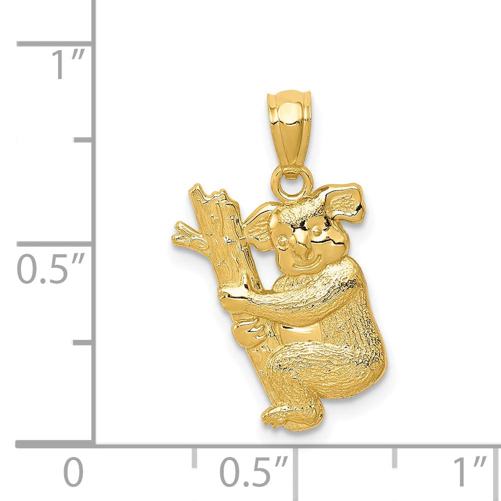 Lovely Rita's Pendants & Charms 14k Yellow Gold Solid Polished Textured Finish Koala Climbing on Branch Design Charm Pendant