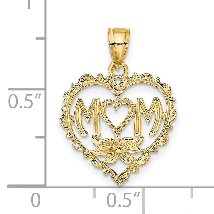Lovely Rita's Pendants & Charms 14K Yellow Gold Solid Polished Textured Finish MOM Heart Charm