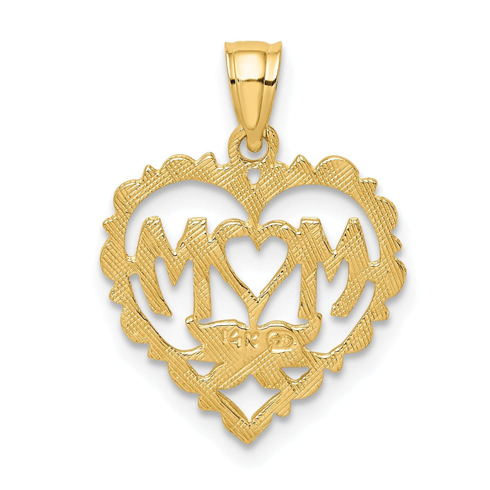 Lovely Rita's Pendants & Charms 14K Yellow Gold Solid Polished Textured Finish MOM Heart Charm