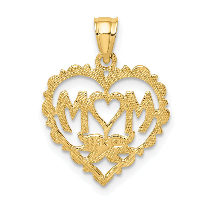 Lovely Rita's Pendants & Charms 14K Yellow Gold Solid Polished Textured Finish MOM Heart Charm