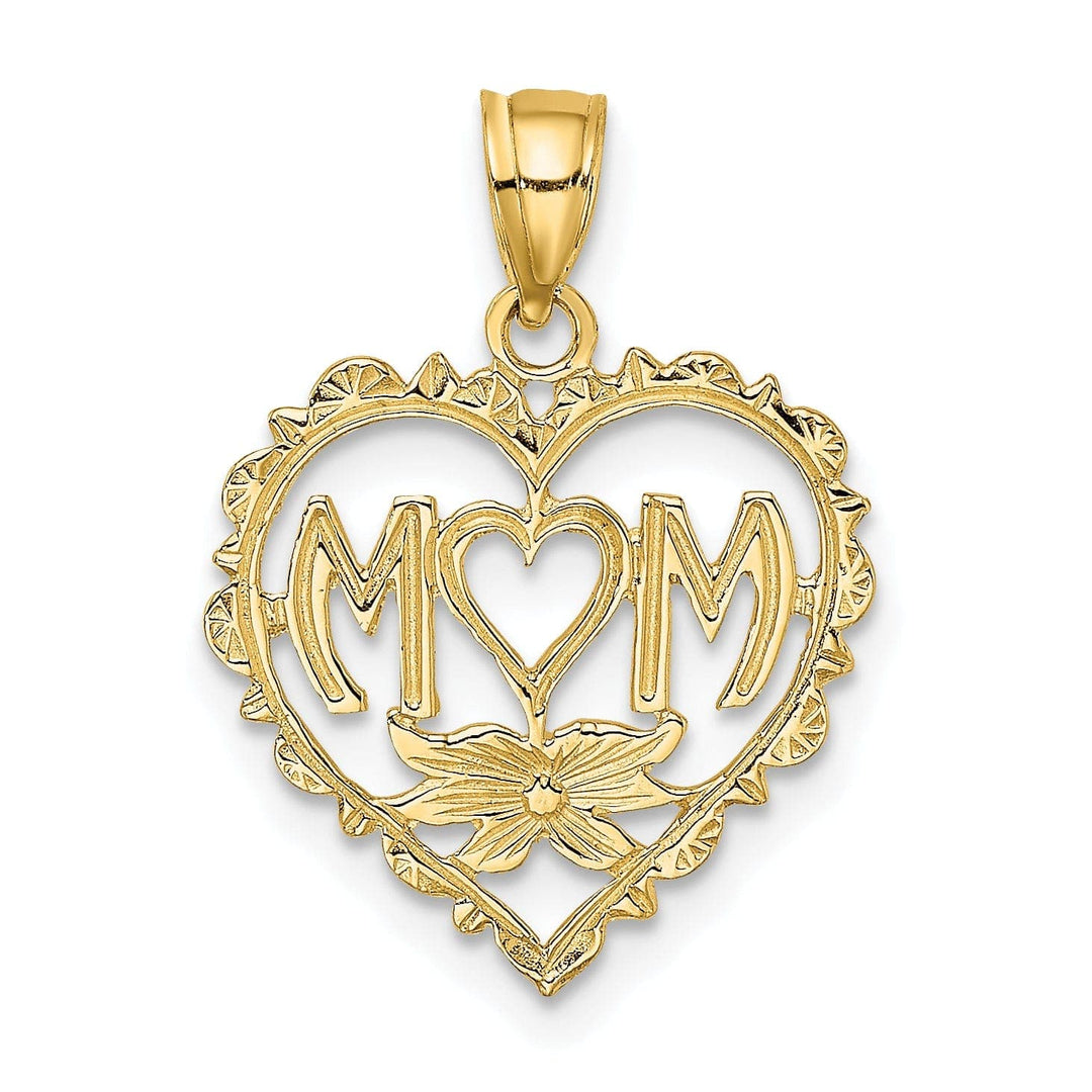 Lovely Rita's Pendants & Charms 14K Yellow Gold Solid Polished Textured Finish MOM Heart Charm