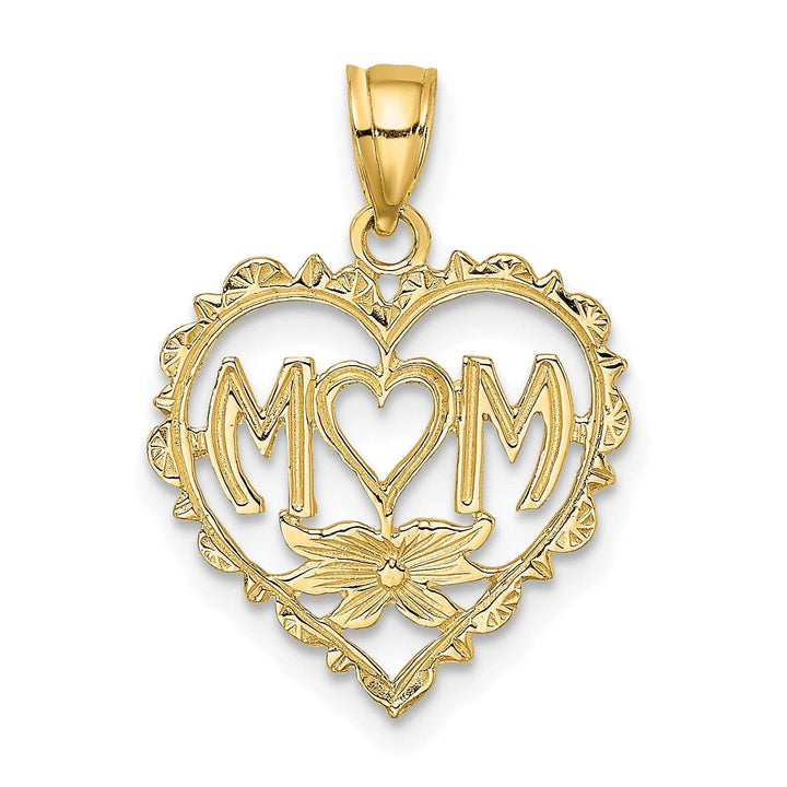 Lovely Rita's Pendants & Charms 14K Yellow Gold Solid Polished Textured Finish MOM Heart Charm