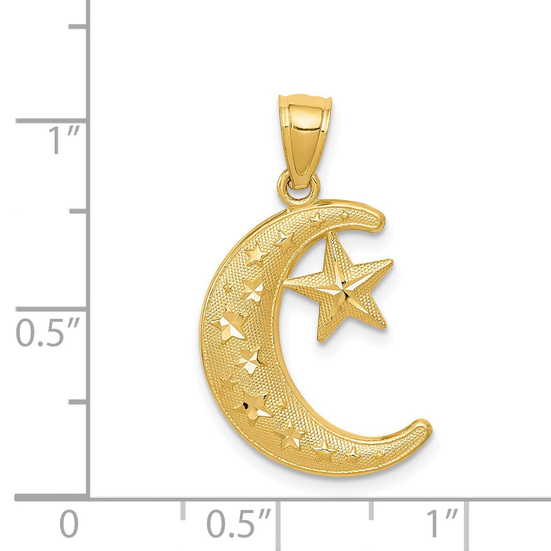 Lovely Rita's Pendants & Charms 14k Yellow Gold Solid Polished Textured Finish Moon and Stars Design Charm Pendant