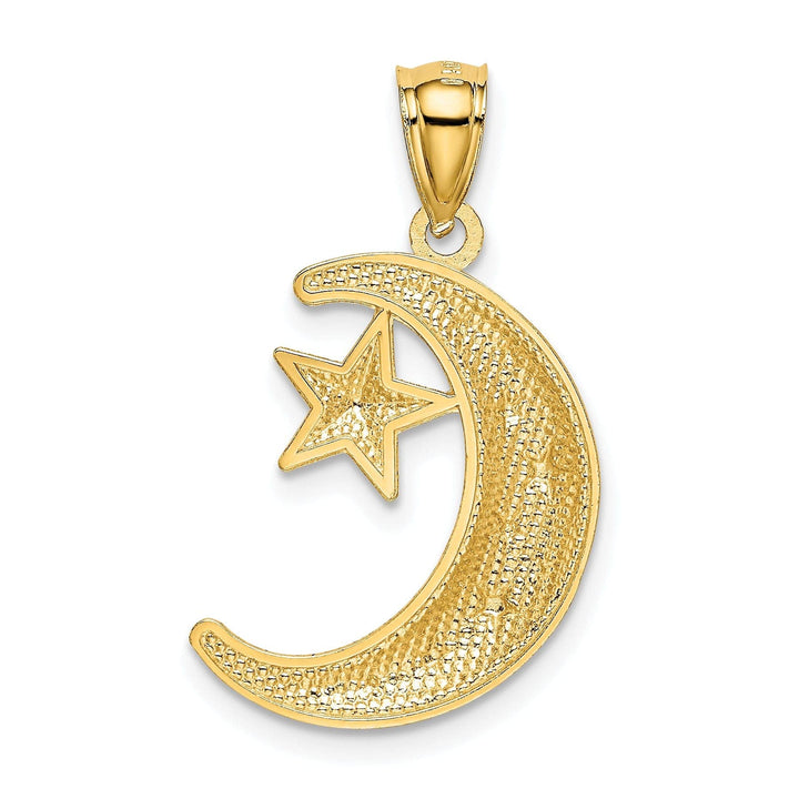 Lovely Rita's Pendants & Charms 14k Yellow Gold Solid Polished Textured Finish Moon and Stars Design Charm Pendant