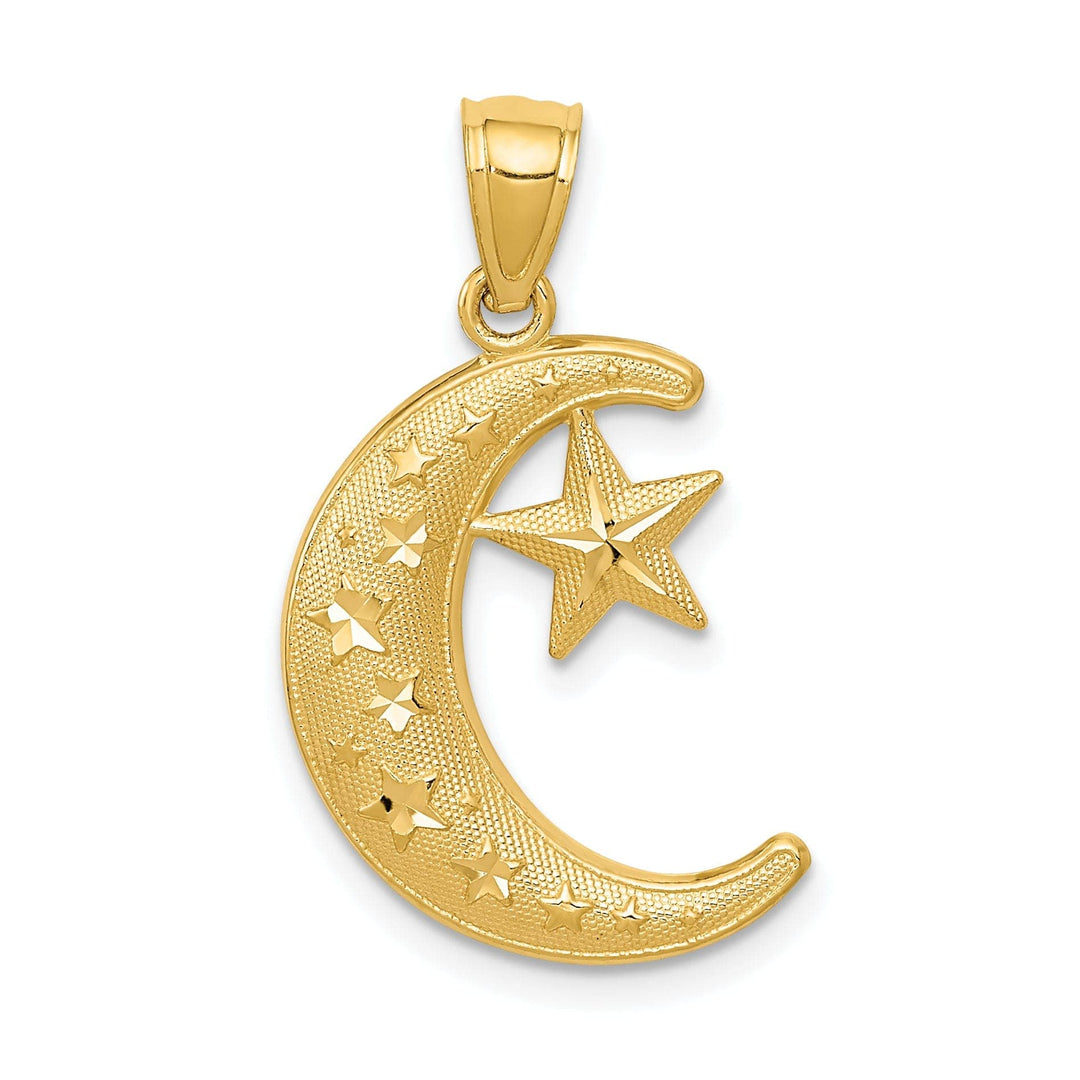 Lovely Rita's Pendants & Charms 14k Yellow Gold Solid Polished Textured Finish Moon and Stars Design Charm Pendant