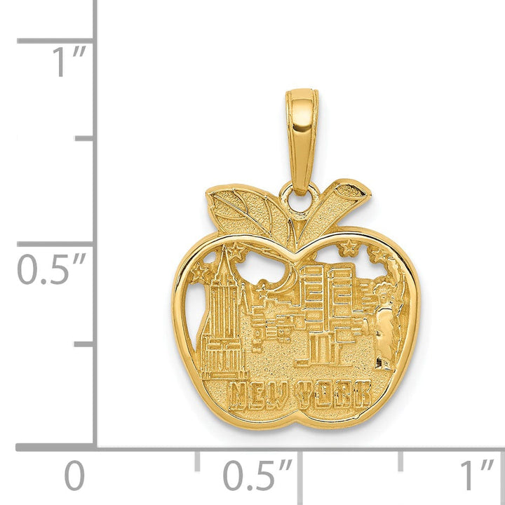 Lovely Rita's Pendants & Charms 14k Yellow Gold Solid Polished Textured Finish NEW YORK City Skyline in Apple Shape Design Charm Pendant