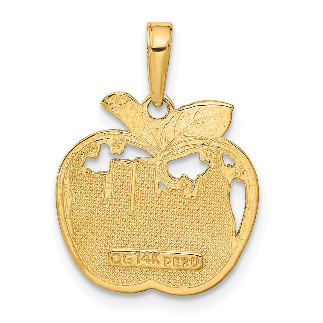 Lovely Rita's Pendants & Charms 14k Yellow Gold Solid Polished Textured Finish NEW YORK City Skyline in Apple Shape Design Charm Pendant