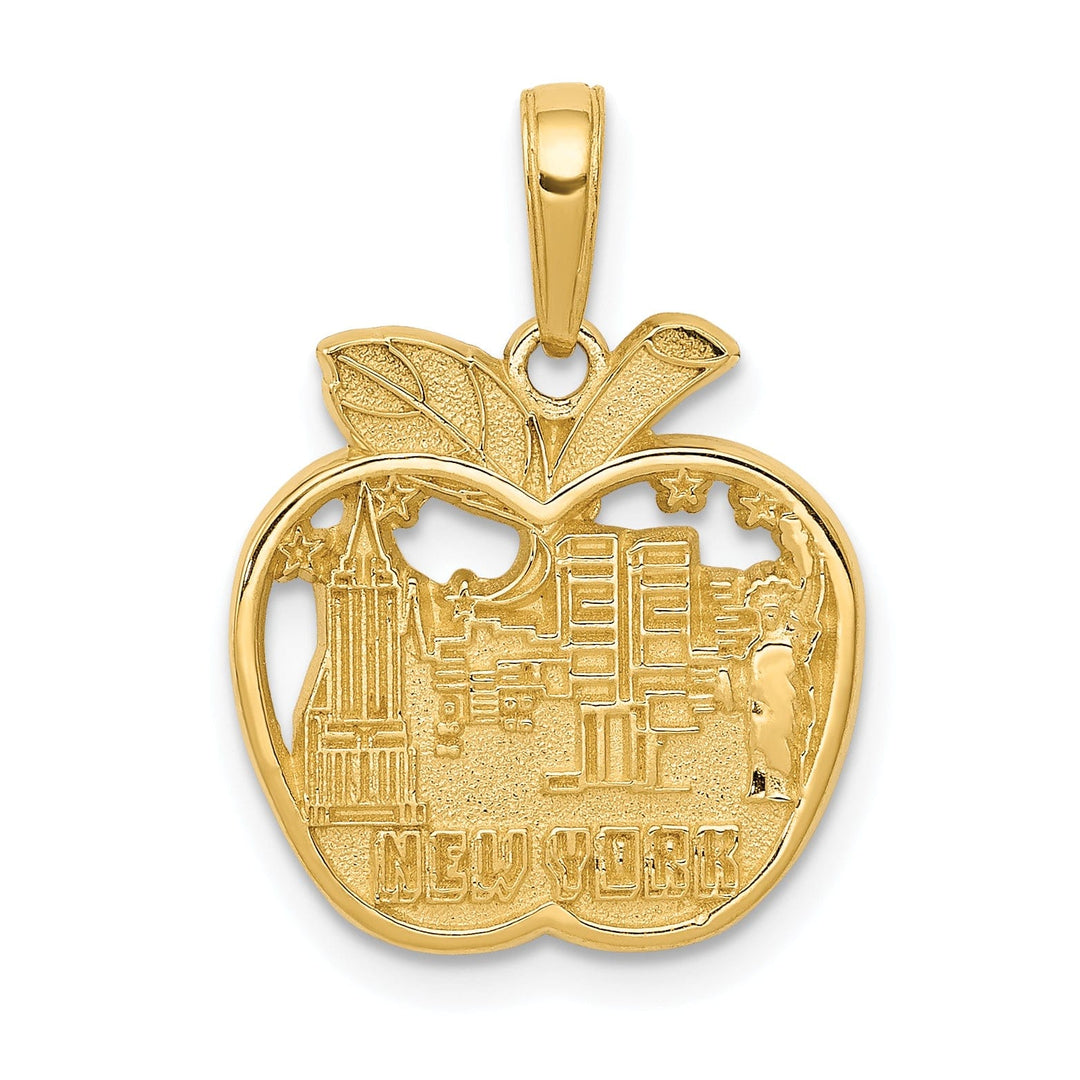 Lovely Rita's Pendants & Charms 14k Yellow Gold Solid Polished Textured Finish NEW YORK City Skyline in Apple Shape Design Charm Pendant
