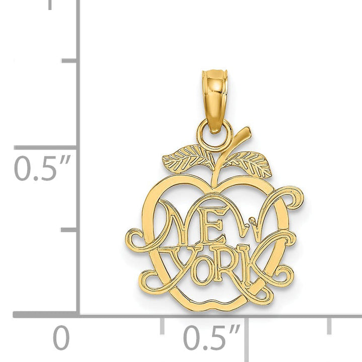 Lovely Rita's Pendants & Charms 14k Yellow Gold Solid Polished Textured Finish NEW YORK in Apple Shape Cut Out Design Charm Pendant