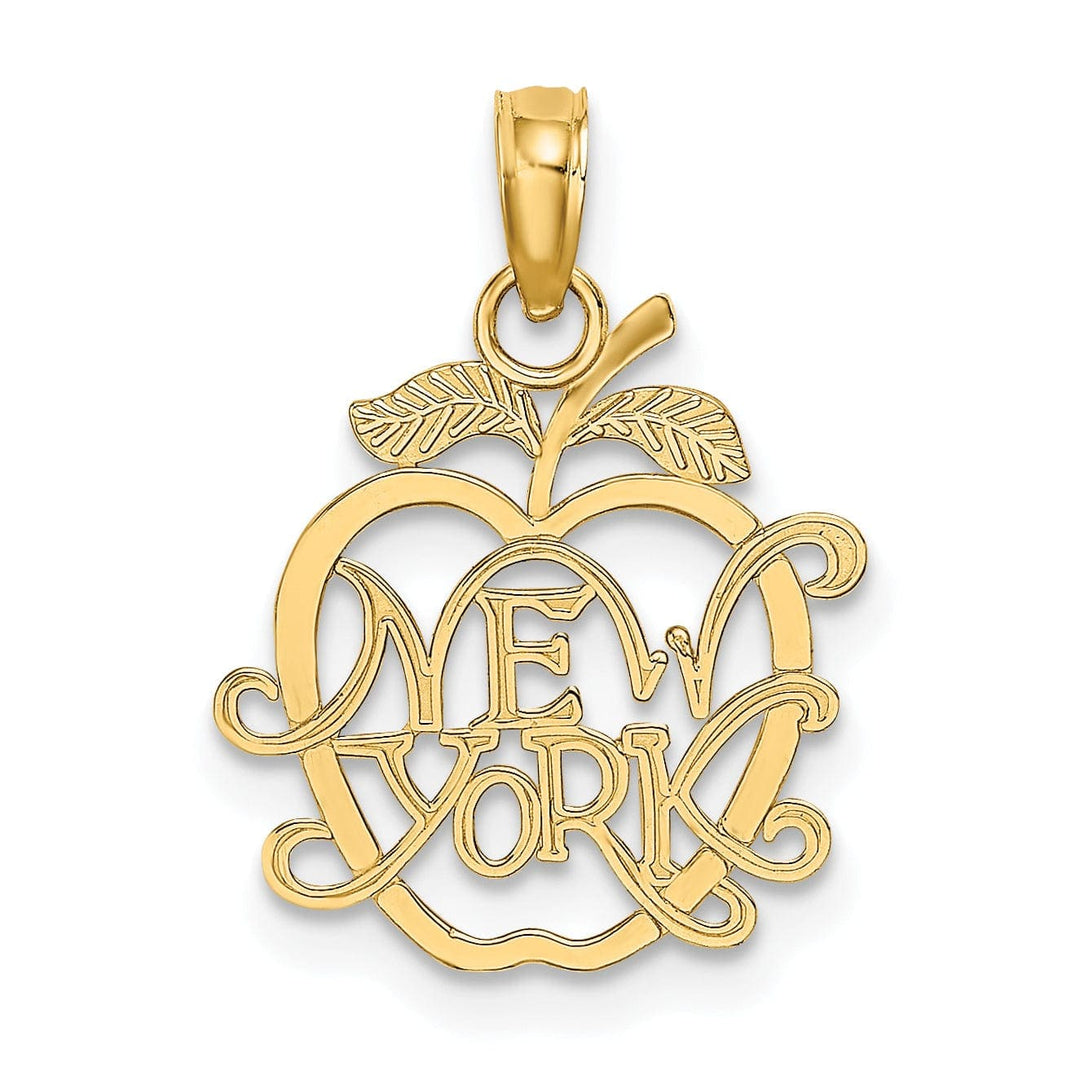 Lovely Rita's Pendants & Charms 14k Yellow Gold Solid Polished Textured Finish NEW YORK in Apple Shape Cut Out Design Charm Pendant