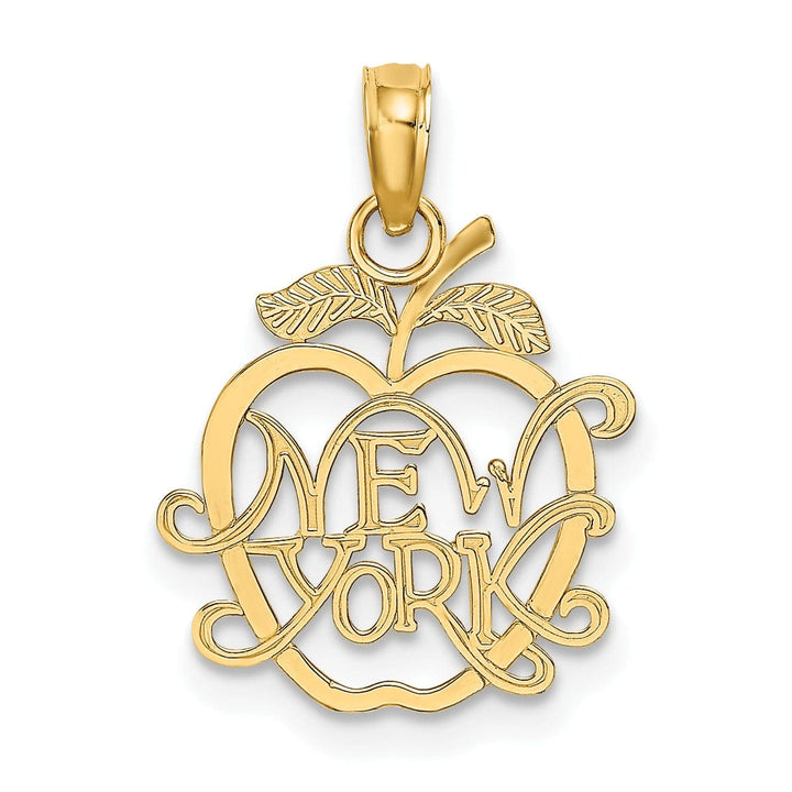 Lovely Rita's Pendants & Charms 14k Yellow Gold Solid Polished Textured Finish NEW YORK in Apple Shape Cut Out Design Charm Pendant