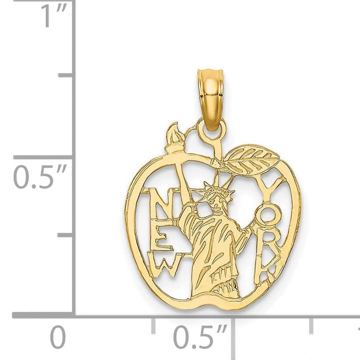 Lovely Rita's Pendants & Charms 14k Yellow Gold Solid Polished Textured Finish NEW YORK with Statue of Liberty in Apple Cut Out Design Charm Pendant