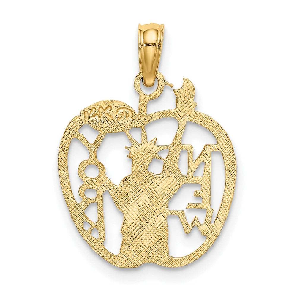 Lovely Rita's Pendants & Charms 14k Yellow Gold Solid Polished Textured Finish NEW YORK with Statue of Liberty in Apple Cut Out Design Charm Pendant