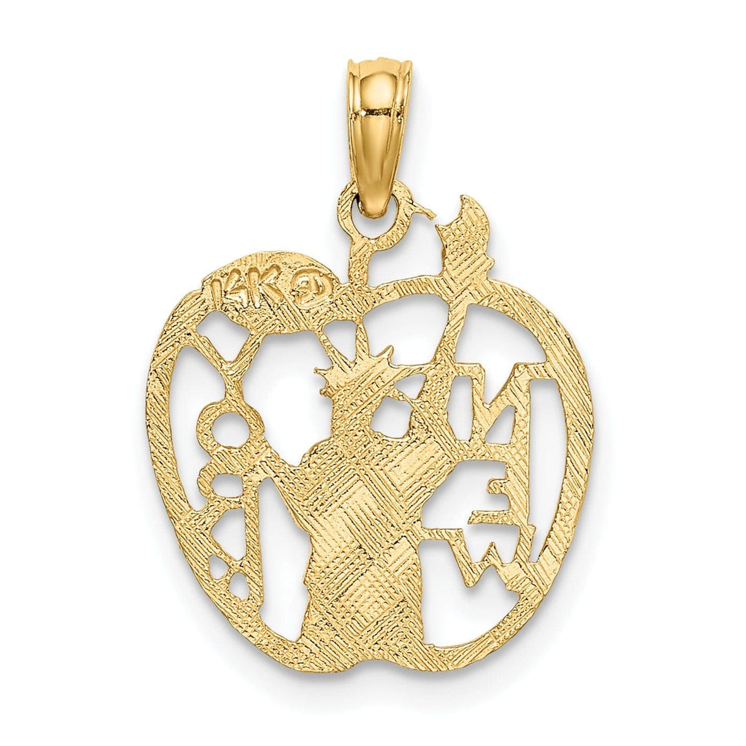Lovely Rita's Pendants & Charms 14k Yellow Gold Solid Polished Textured Finish NEW YORK with Statue of Liberty in Apple Cut Out Design Charm Pendant