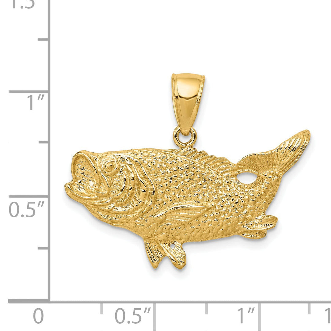 Lovely Rita's Pendants & Charms 14k Yellow Gold Solid Polished Textured Finish Open Back Bass Fish Charm Pendant