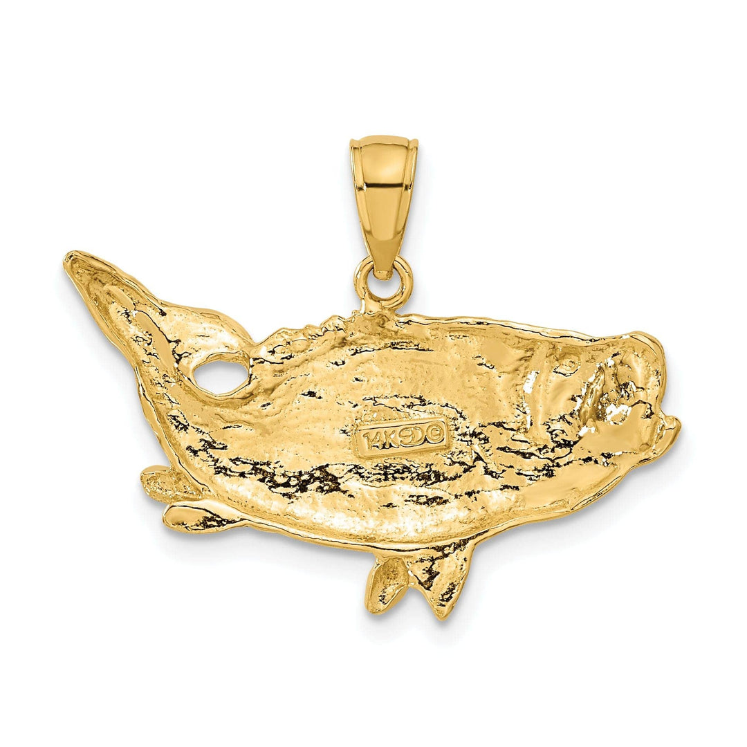 Lovely Rita's Pendants & Charms 14k Yellow Gold Solid Polished Textured Finish Open Back Bass Fish Charm Pendant