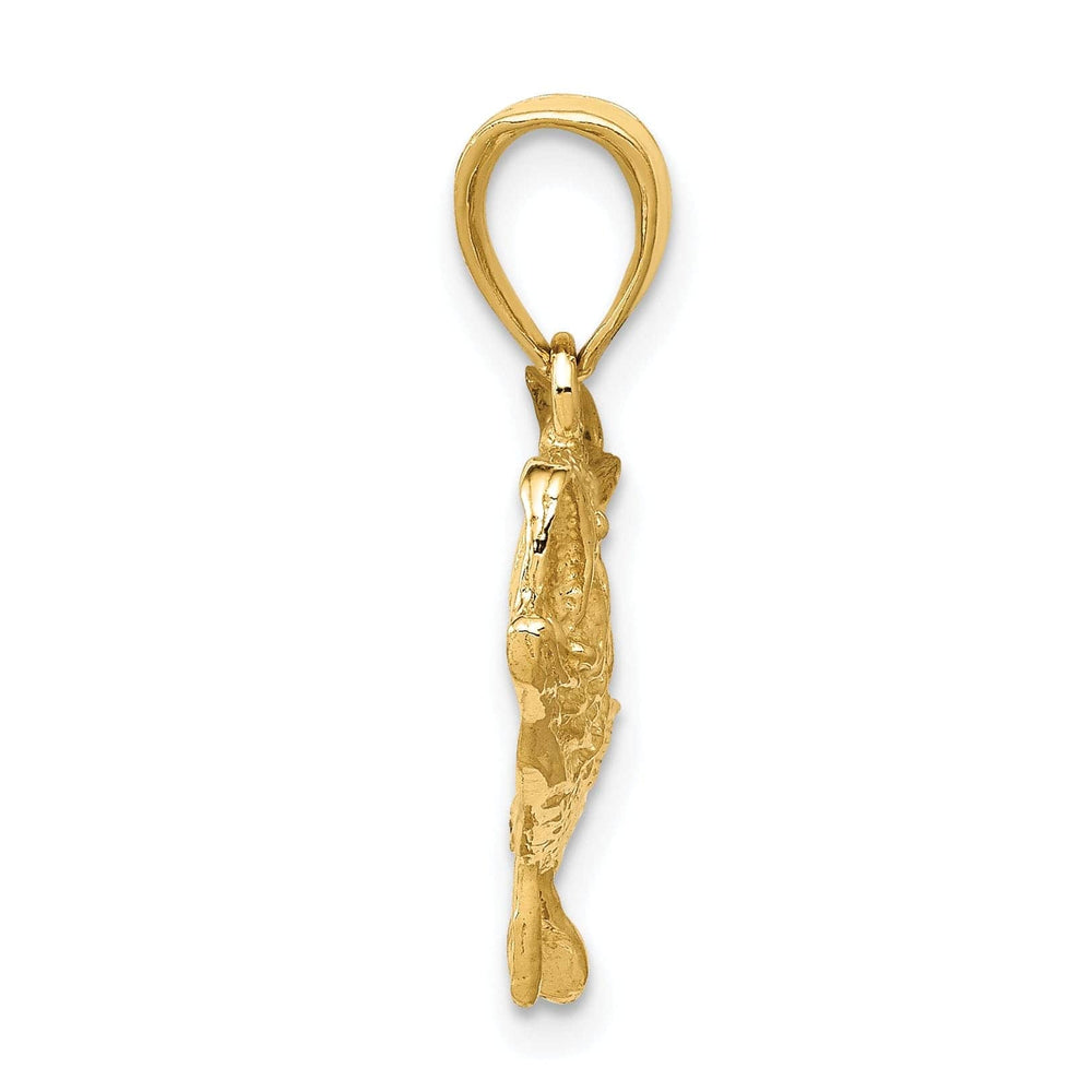 Lovely Rita's Pendants & Charms 14k Yellow Gold Solid Polished Textured Finish Open Back Bass Fish Charm Pendant
