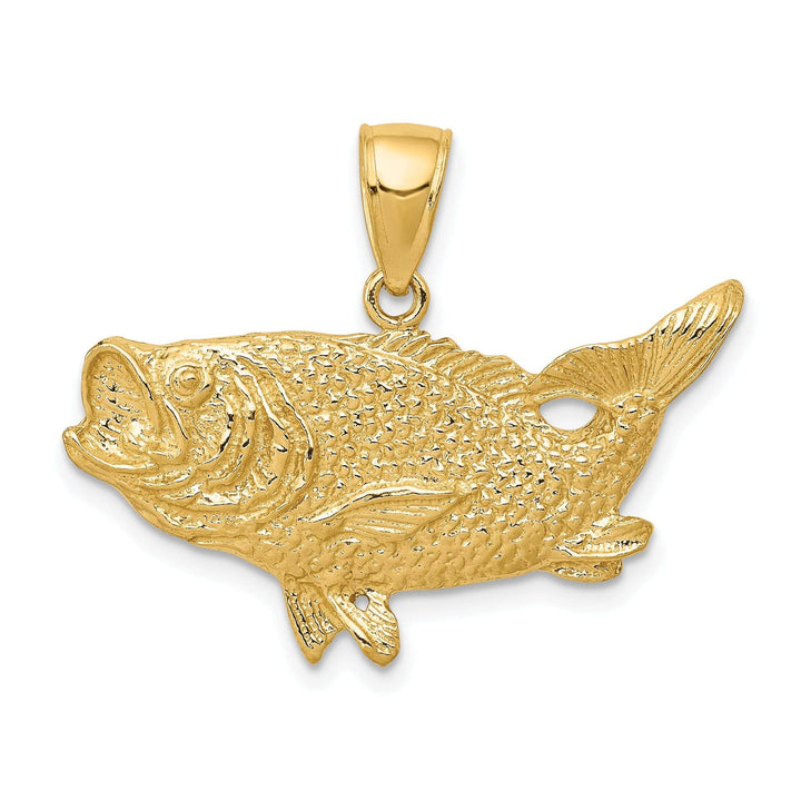 Lovely Rita's Pendants & Charms 14k Yellow Gold Solid Polished Textured Finish Open Back Bass Fish Charm Pendant
