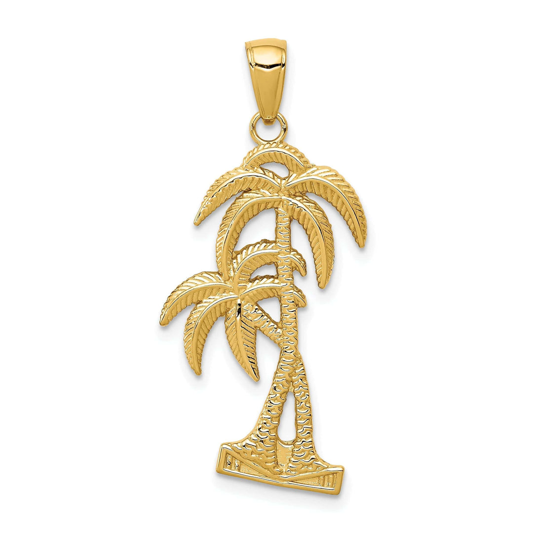 Lovely Rita's Pendants & Charms 14K Yellow Gold Solid Polished Textured Finish Open Back Double Palm Trees Charm Pendant