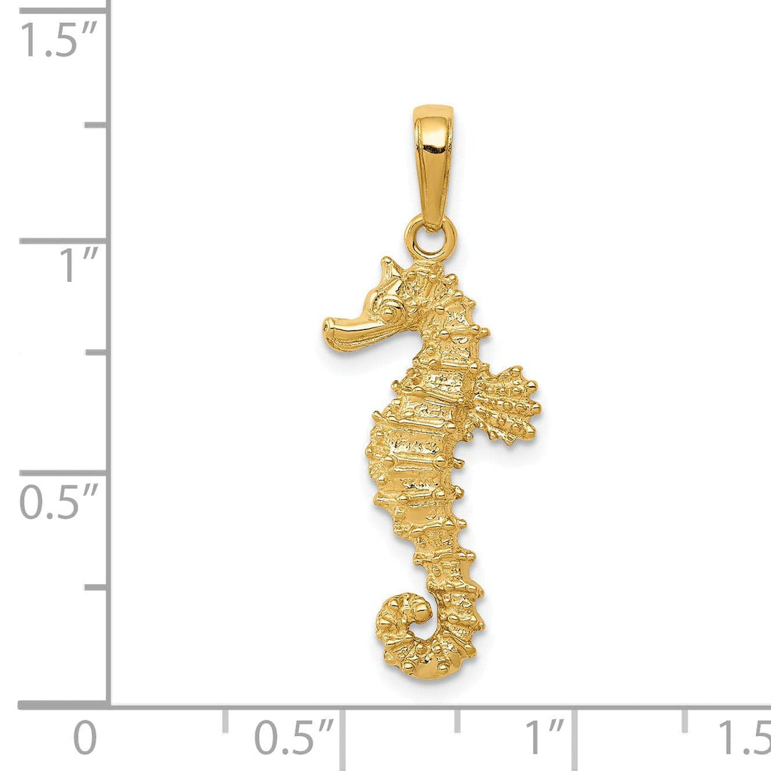 Lovely Rita's Pendants & Charms 14k Yellow Gold Solid Polished Textured Finish Open-Backed Men's Seahorse Charm Pendant
